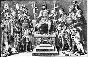Archivo:Charles V enthroned over his defeated enemies Giulio Clovio mid 16th century