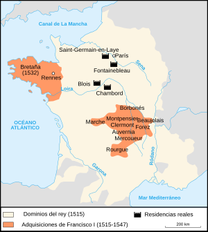 Archivo:Map of France under Francis I (1515-1547)-es