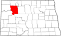 Map of North Dakota highlighting Mountrail County