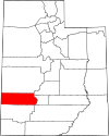 Mapa de Utah con la ubicación del condado de Beaver