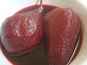 Archivo:Peras cocidas con azúcar y vino, gastronomía rural, comarca Maestrazgo