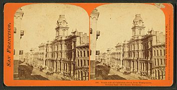 South side of California Street, from Montgomery, looking east, Merchants' Exchange, from Robert N. Dennis collection of stereoscopic views 4