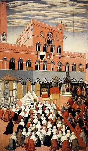 Archivo:St Bernardino preaching in the Campo.Sano di Pietro