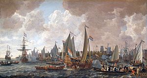 Archivo:The arrival of King Charles II of England in Rotterdam, may 24 1660 (Lieve Pietersz. Verschuier, 1665)