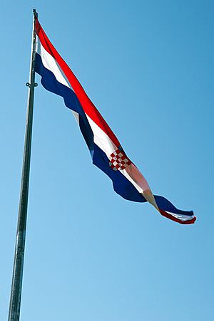 Archivo:16 obljetnica vojnoredarstvene operacije Oluja Hrvatska zastava na Kninskoj tvrdjavi 05082011 180