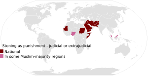 Archivo:A map showing countries where public stoning is judicial or extrajudicial form of punishment