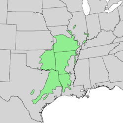 Distribución natural de Carya texana