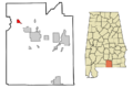 Covington County Alabama Incorporated and Unincorporated areas Red Level Highlighted