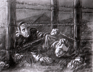 Archivo:Fotografie după un desen în cărbune reprezentând evadarea lui Gheorghe Gheorghiu-Dej din lagărul de la Târgu Jiu în 9–10 august 1944 (1944, august 10). Romanian Communism Online Photo Collection -DA037