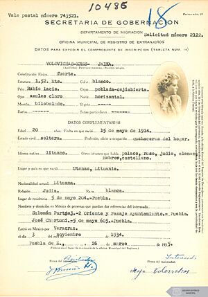Archivo:Hoja de registro de ingreso de inmigrantes judios a Puebla - Expediente 9321
