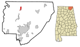 Jackson County Alabama Incorporated and Unincorporated areas Hytop Highlighted.svg