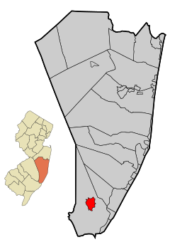 Ocean County New Jersey Incorporated and Unincorporated areas Tuckerton Highlighted.svg