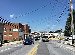 2016-08-20 12 31 05 View north along Maryland State Route 30 Business (Main Street) at Maryland State Route 833 (Black Rock Road) in Hampstead, Carroll County, Maryland.jpg