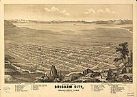 Archivo:Bird's-eye view of Brigham City and Great Salt Lake, Utah, Ty. 1875. LOC 75696607