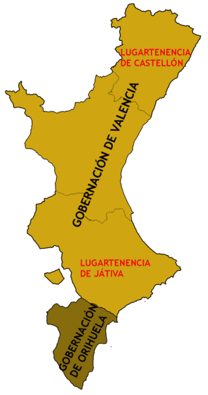 Archivo:División administrativa del Reino de Valencia durante los siglos XIV a XVII