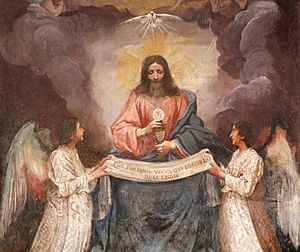 Archivo:Giovanni da san giovanni, Cristo che regge il calice dell'eucaristia tra due angeli, 1633, 03