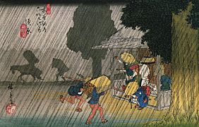 Hiroshige People seeking shelter from the rain