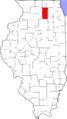 Map of Illinois highlighting DeKalb County