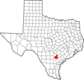 Map of Texas highlighting Karnes County