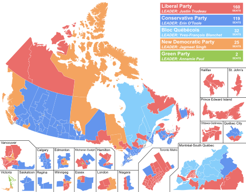 Canada Election 2021 Results Map (Simple)