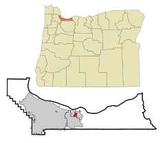 Multnomah County Oregon Incorporated and Unincorporated areas Wood Village Highlighted.svg