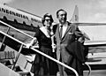 Walt Disney and his wife departing from Kastrup Airport CPH, Copenhagen by SAS to Vienna