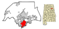 Etowah County Alabama Incorporated and Unincorporated areas Southside Highlighted