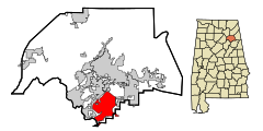 Etowah County Alabama Incorporated and Unincorporated areas Southside Highlighted.svg