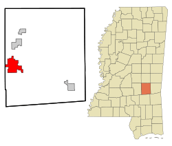 Jasper County Mississippi Incorporated and Unincorporated areas Bay Springs Highlighted.svg