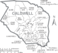 Map of Caldwell County North Carolina With Municipal and Township Labels