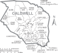 Archivo:Map of Caldwell County North Carolina With Municipal and Township Labels