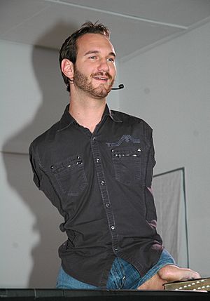 Nick Vujicic speaking in a church in Ehringshausen, Germany - 20110401-02.jpg