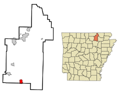 Sharp County Arkansas Incorporated and Unincorporated areas Cave City Highlighted.svg