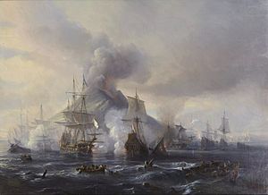 Archivo:The Battle of Alicudi Off Stromboli 1676 by Théodore Gudin 1845