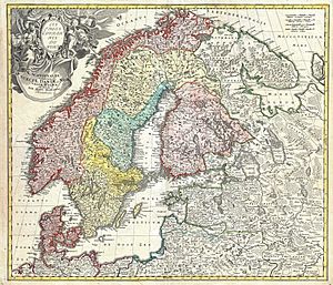 Archivo:1730 Homann Map of Scandinavia, Norway, Sweden, Denmark, Finland and the Baltics - Geographicus - Scandinavia-homann-1730