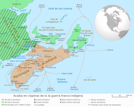 Extensión de Acadia en 1754.