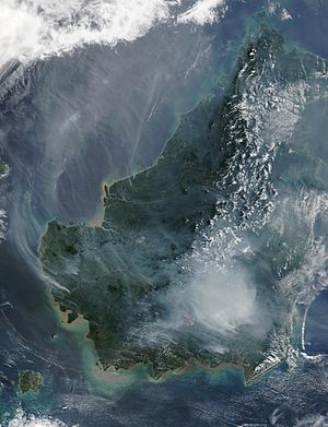 Archivo:Borneo fires and smoke, 2002
