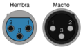 Diagram of pinouts of XLR connectors, in Spanish