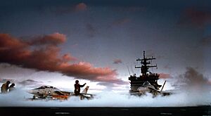 Archivo:F-14 and F-18 prepare for launch cropped
