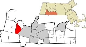 Hampden County Massachusetts incorporated and unincorporated areas Russell highlighted.svg