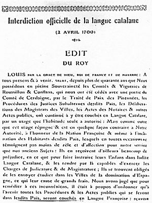 Archivo:Interdiction officielle de la langue catalana 2 avril 1700