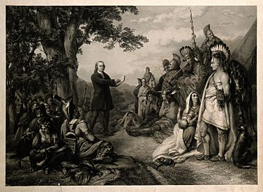 Archivo:John Wesley preaching to native American Indians. Engraving. Wellcome V0006867