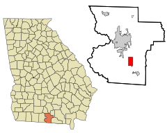 Lowndes County Georgia Incorporated and Unincorporated areas Dasher Highlighted.svg