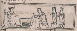 Archivo:Moctezuma siendo informado de la presencia de españoles de Grijalva, en el folio 5r del libro XII