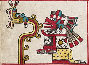 Archivo:Quetzalcóatl como la serpiente emplumada y el dios del viento Ehécatl, en el folio 19