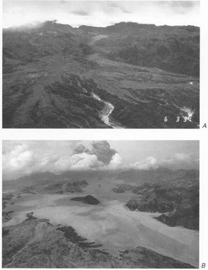Archivo:River valley filled in by pyroclastic flows, Mt. Pinatubo
