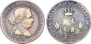 Archivo:5 Centimos de Escudo à l'effigie de la reine Isabelle II
