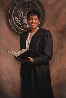 Judge Saundra Brown Armstrong official portrait by Scott Johnston, oil on linen 38x26 inches, collection of the United States District Court of Northern California, Oakland.jpg