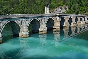 Archivo:Mehmet pasa bridge and green Drina river