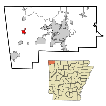Benton County Arkansas Incorporated and Unincorporated areas Decatur Highlighted.svg